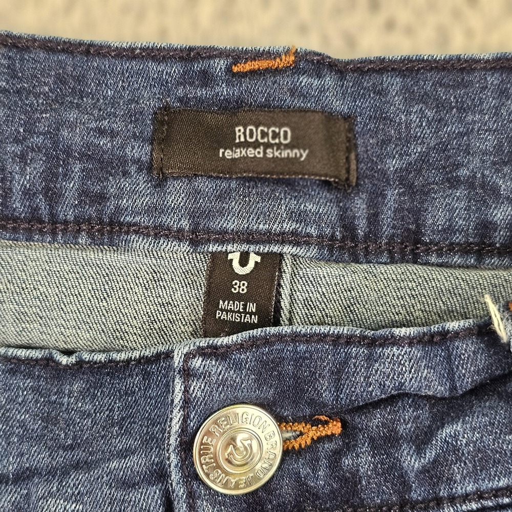 True Religion Rocco Jeans Mens 38 Blue Relaxed Skinny Denim Flap Pockets Stretch - Picture 8 of 14
